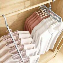 5pcs/Pack - Grey 9-Hole Multi-Function Hanger Storage Rack -- Equipped With Grey Rotating Hooks, Non-Slip And Space-Saving. Suitable For Hanging Coats, Shirts, Dresses, Ties And Pants. - View 3
