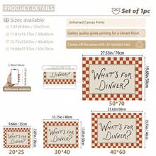 1pc Canvas Wall Art With Frame, "What To Eat Tonight?" Canvas Mural, Vintage Red Plaid Border Kitchen Quote Painting, Retro Cursive Text Art, Stylish Poster For Dining Room And Kitchen, Fun Food Lover Home Decor Gift, Home Decor, Room Decor Aesthetic, Apartment Decor, Bedroom Decor, Living Room Decor, Best Gift For Friends, Housewarming Gift, Mother's Day Decor, Father's Day Poster, Wedding Gift, Campus Poster - Text Poster - View 3