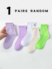 1 Pair/5 Pairs Random Color, Spring/Summer Heart Series, Random Candy Color Heart Pattern Japanese Cute Sweet Style, Daily Simple Sweet Cute Versatile, Girls Campus Casual Commute Home Wear, Soft Skin-Friendly Comfortable Breathable Sweat-Absorbing, Women's Mid-Calf Socks - Multicolor - View 8