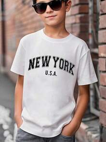 3pcs Young Boy Letter Print Short Sleeve Tee - Multicolor - View 1
