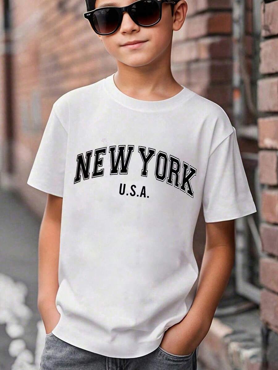 3pcs Young Boy Letter Print Short Sleeve Tee - Multicolor - View 1
