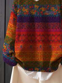 Vipngre Maglione vintage in jacquard floreale a maglia, pullover ampio con spalle cadenti e maniche lunghe, taglie forti da donna, rosso autunno/inverno vacanze - Rosso - Visualizzare 4