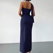 Vestido suelto con mangas acampanadas asimétricas de color marrón moca para mujer, vestido largo de moda, ropa de primavera/verano, adecuado para ir al trabajo, elegante, sexy - Negro1 - Ver 3