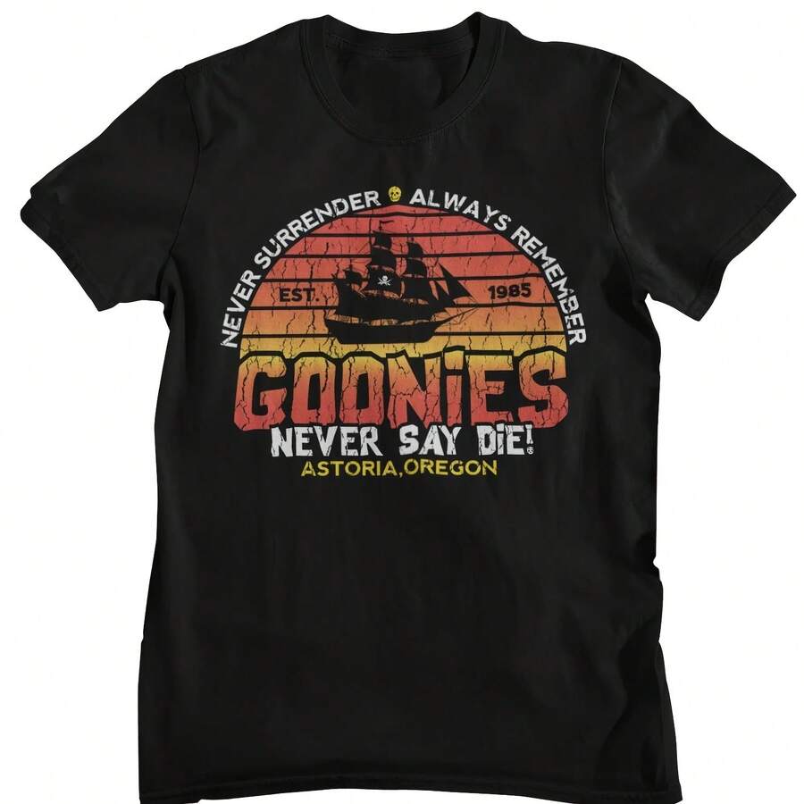 Camiseta estilo vintage , camiseta informal de algodón con estampado de barco pirata de 1985, camiseta de manga corta para fanáticos - Multicolor - Ver 1