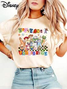 Disney Official Licensed Toy Story "Friend In Me" Print T-Shirt For Women, Soft & Comfy, Casual Top For Girls Trip - 杏色 - 查看 1