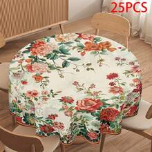 1pc/25pcs Elegant Spring Floral Series Round Tablecloth, Easy To Clean Polyester Fabric Dining Table Cover, Suitable For Party Events, Restaurant, Living Room, Outdoor Wedding, Camping, Picnic, Indoor/Outdoor Use - Multicolor - View 8