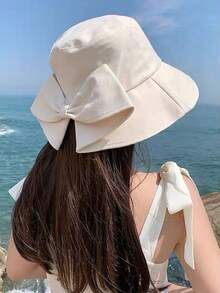 1pc Women's Polyester Bow Decor Sun Hat, UV Protection Wide Brim Bucket Hat, Face-Slimming Bucket Hat, Spring/Autumn Split Bow Hat, Suitable For Hiking, Camping, Gardening And All Outdoor Activities, Summer, Beach, Vacation - Multicolor - View 3