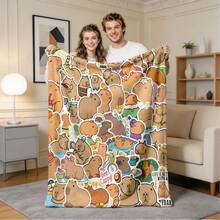 1件貼紙風格全幅印花水豚毯,法蘭絨材質,柔軟舒適,適用於客廳/臥室/辦公室/露營的多功能毯 - 彩色 - 查看 9