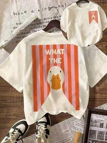 New Summer 2026 Collection [100% Cotton] Women's Summer T-Shirts, Casual Style, Round Neck, Short Sleeve, "Duck" Graphic Print, Casual And Fashionable Women's Clothing. - 杏色 - 查看 1