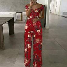 Fashionable Jumpsuit, New Spring Collection For Women, Printed, Off-The-Shoulder And High-Waisted, Elegant And Modern Style - 紅色印刷 - 查看 9