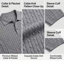 ZYNTH BALENO Men's Summer Fashion Cable Knit Slim Fit Regular Shoulder POLO Collar Short Sleeve Sweater, Suitable For Outdoor Sports, Gym Workouts - Light Grey - View 10