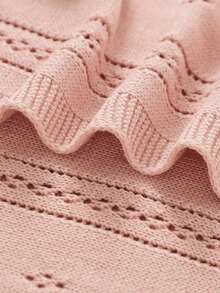 Manta para cochecito de bebé para todas las estaciones, manta de envoltura de bebé de punto con rayas verticales huecas en azul claro, manta de cobertura para recién nacidos y niños pequeños - Rosa - Ver 7