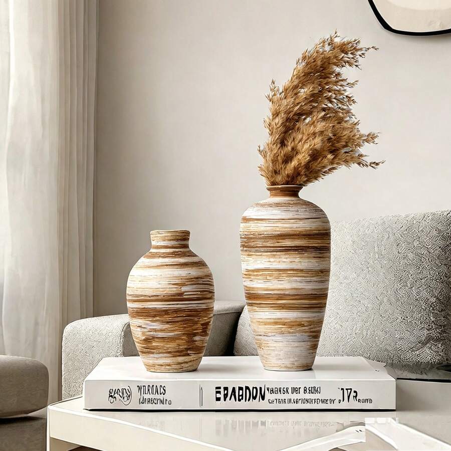 Modern Minimalist Brown Handmade Ceramic Vase, Home Decor Accessory, Creative Gift For Living Room, Study, Desk, Birthday, Graduation, Housewarming