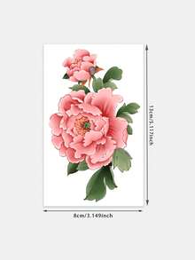 1 Pc Romantic Floral Peony Tattoo, Waterproof Fake Tattoo Sticker, Nature-Inspired Elegant Body Art For Women - Multicolor - View 5