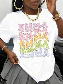 Camiseta Gráfica con Nombre Emma, Negra, Unisex, Estilo Oversized, Moda Urbana, Top Casual para Hombres y Mujeres, Idea de Regalo de Cumpleaños, Camiseta con Diseño Tipográfico Colorido - Blanco - Ver 1