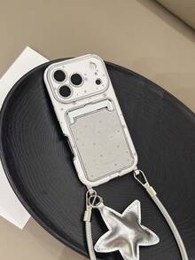 Star Mirror Card Holder Phone Case + Lanyard Shockproof Case Compatible With Apple 13 14 15 15PRO 15PLUS 15PROMAX 16 16Pro 16Plus 16Promax IPhone17 IPhone17PRO IPhone17PROmax 18 18PRO 18PROMAX - White - View 6