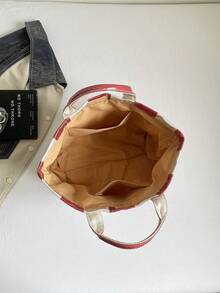 Tas Tote Transparan PVC Kapasitas Besar Bergaris Warna-warni, Tas Besar Modis untuk Liburan Pantai Wanita - Merah - View 5