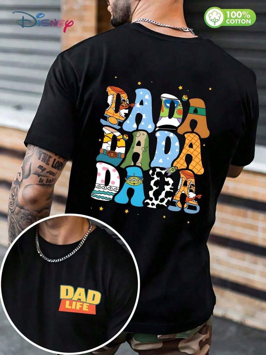 Disney Men's 100% Cotton Toy Story "Dad Life" Retro Casual T-Shirt - Black - View 1