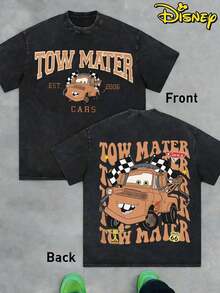 Disney Cars Tow Mater Washed Black T-Shirt,LocaUnisex Racing Tee - 黑色 - 查看 1