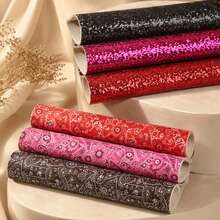 6pcs/Set Geometric Flower Chunky Glitter Faux Synthetic Leather 7.87*12.99inch Fabric Sheets For DIY Bows, Waist Belt, Earrings, Handbag, Phone Case, Pencil Case,Shoes Bags Artificial Leather Crafts Handmade Material - Default - View 3