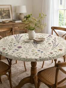 Bohemian Lavender Daisy Printed Elastic Circular Tablecloth, High Elasticity, Stain Resistant, Suitable For Restaurants, Cafes, Weddings, Birthday Parties, Outdoors, Terraces, Seasonal Decoration, Home Decoration, Suitable For Various Occasions - Multicolor - View 2