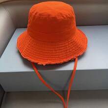 1pc Women's Solid Color Dopamine Fashion Casual Hat With Rope, Frayed Edge Distressed Bucket Hat, Spring Summer Autumn Outdoor Korean Style Couple Student Minimalist UV Protection Sun Hat - Multicolor - View 4