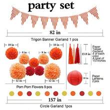 33pcs Party Decorations Supplies Set Paper Lanterns Tissue Pom Poms Flowers Tassels Hanging Garland Banner Triangle Flag Bunting for Birthday Baby Shower Wedding Graduation Events Orange Red - Naranja y rojo - Ver 3