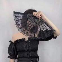 1件復古黑色蕾絲摺扇，蘿莉塔蕾絲邊摺扇，蘭花扇舞表演與攝影道具，復古中式風格附流蘇裝飾摺扇，古典風格攝影道具 - 彩色 - 查看 3