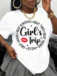 Camiseta para Mujer "Grandes Recuerdos, Grandes Momentos, Grandes Amigos, Grandes Risas" 2024, Blanca, para Fiesta de Solteras, Vacaciones, Viajes, Regalo, Atuendo de Verano - Blanco - Ver 1