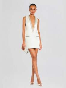 Sleeveless Multicolor Dress With Rhinestones, Perfect For Vacations And Casual Getaways - Bestseller - White - View 1