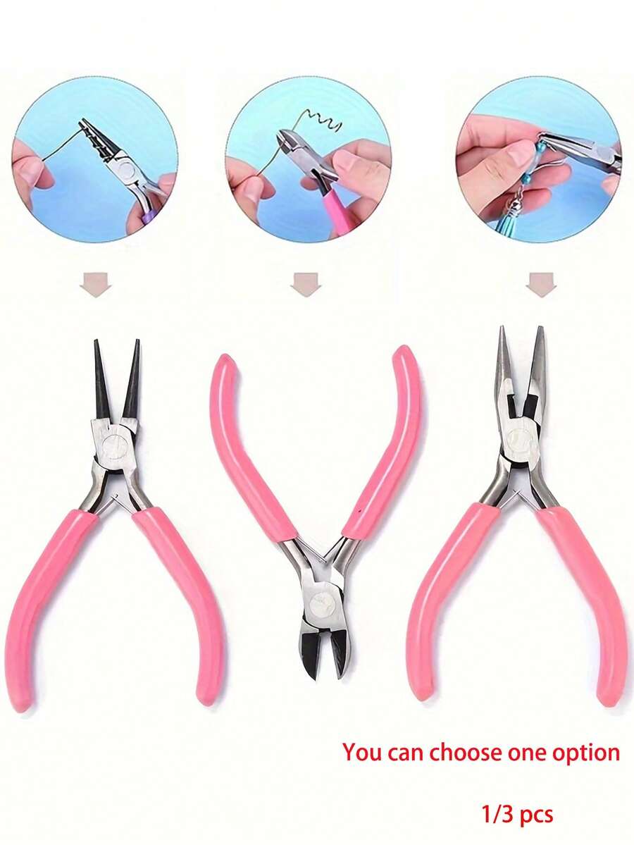 1/3pcs Mini Diagonal Pliers Round Tip Bent Nose Insulated Pliers For Jewelry Making Tools - Multicolor - View 1