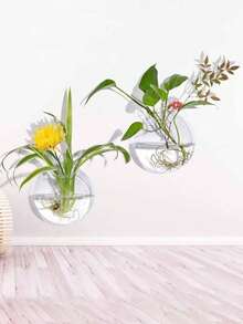 4/2/1個壁掛式玻璃露台花盆花瓶 水培圓形花瓶 植物用 禮品 家用 辦公室 客廳裝飾 壁掛式魚缸 懸掛水培花瓶 客廳 辦公室 臥室牆面裝飾（隨機款式出貨） - 無色 - 查看 3