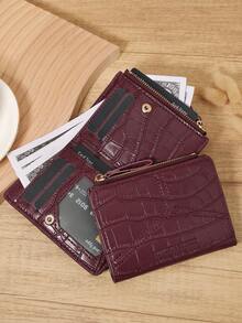 Burgundy Women's Minimalist Wallet, Zip Card Holder With Slots & Coin Pocket, Foldable Purse For Daily, Travel, Shopping, Perfect Gift - Burgundy - View 3