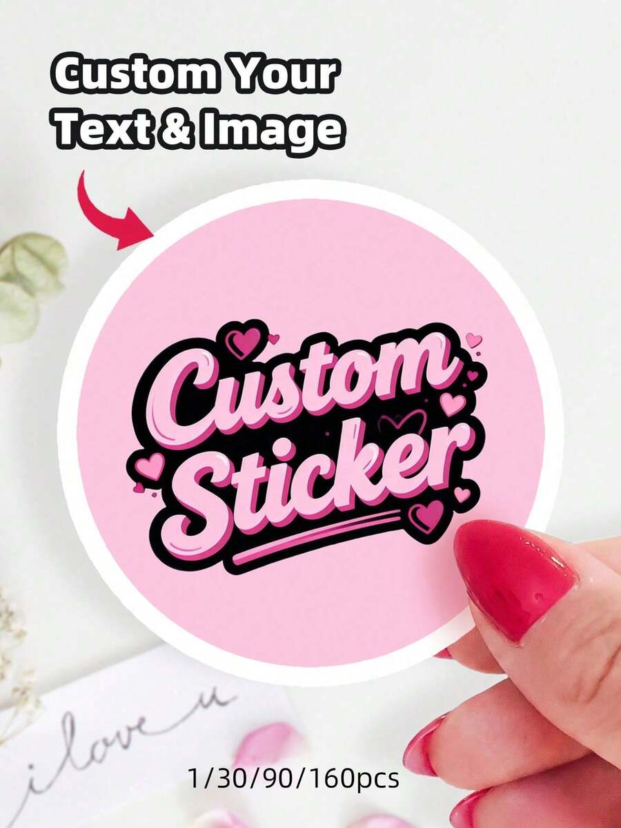 1/30/90/160pcs Customizable Round Stickers, Custom Text & Pattern, For Valentine's Day, Party Favors, Envelope Seals, Gift For Boyfriend, Girlfriend, Husband, Wife, Parents, Friends, Anniversary, Birthday, Wedding, Halloween, Christmas, Thank You Labels - Rose Red - View 1