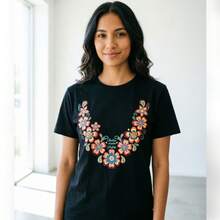 Unisex T-Shirts, Tops, Men's T-Shirts, Women's T-Shirts, Printed T-Shirts, Short-Sleeved T-Shirts, , Casual, Floral Crowns - 黑色 - 查看 7