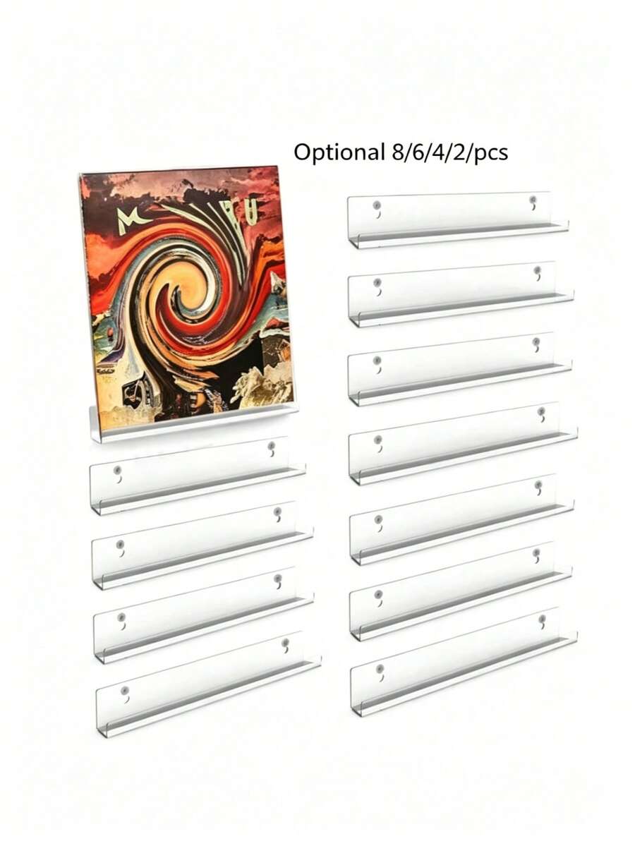 OBOVAY 8/6/4/2pcs Vinyl Record Wall Mount Shelf, Transparent Acrylic Record Storage Rack, 12 Inch Album Record Holder, Display Your Daily LP Listening In Office And Home - Clear - View 1