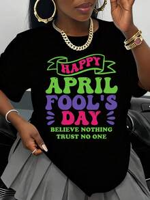 April Fools' Day T-Shirt: Believe Nothing, Trust No One, Funny Humor T-Shirt, Black Cotton Top For Men And Women, Casual Wear, Gift For Celebration - 黑色 - 查看 1
