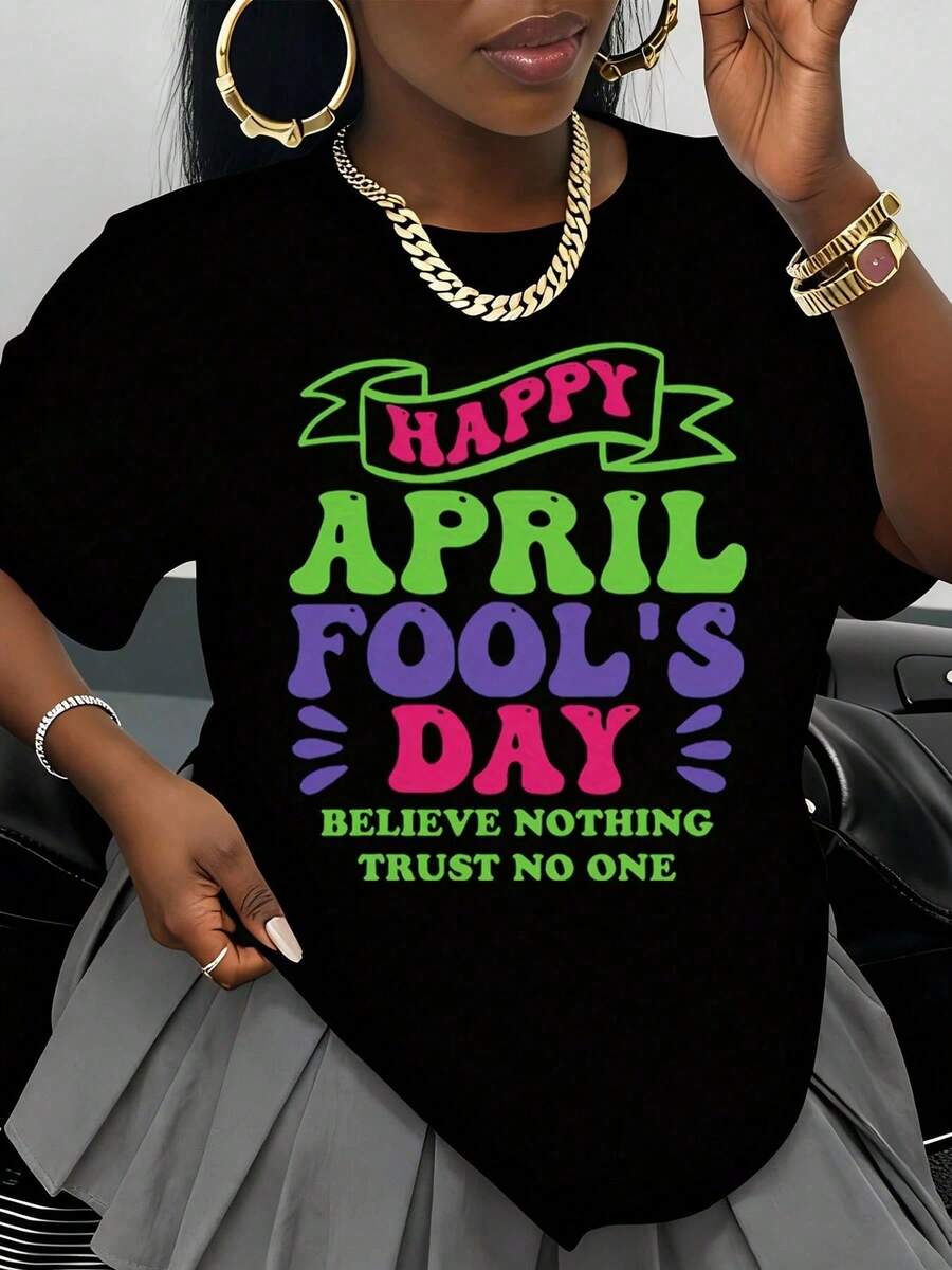 April Fools' Day T-Shirt: Believe Nothing, Trust No One, Funny Humor T-Shirt, Black Cotton Top For Men And Women, Casual Wear, Gift For Celebration - 黑色 - 查看 1