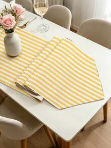 1pc,Crafted Table Runner,Daily Four-Season Style,Simple Striped Pattern Table Runner,Pointed Irregular Table Runner,Microwave Oven Cover,Pointed Irregular Tablecloth,Suitable For Dining Table,Coffee Table,Home Decor,Durable Kitchen And Dining Room Decoration,Dining Table Decor - Yellow - View 6