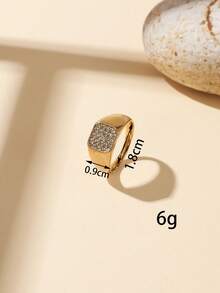 1/18pcs 304 Stainless Steel Vintage Heavy Rhinestone Inlaid Luxury Gold Ring Set, Multiple Styles Personalized Asymmetrical Geometric Heart Plain Band Stacking Combination Rings, Suitable For Women's Decoration Or Gift, Can Be Purchased Individually Or As A Set - Yellow Gold - View 50