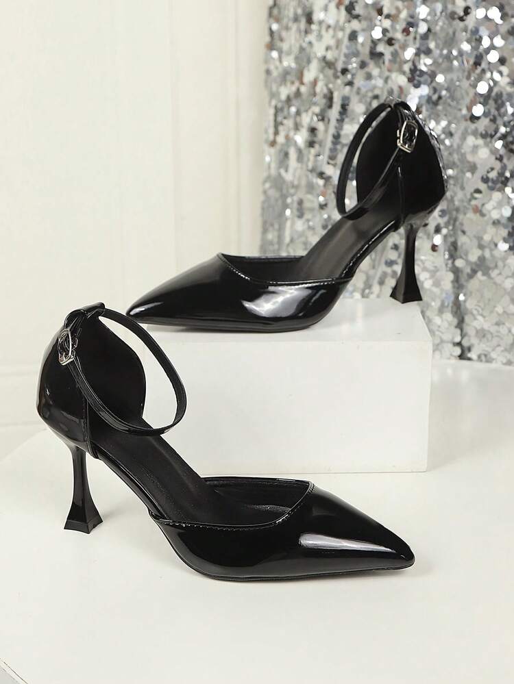 Women's Summer New Comfortable Fashionable Anti-Slip Breathable Stiletto High Heel Sandals With Single Strap, Women's High Heel Sandals Closed Toe Sandals Fairy Style Spring New Pointed Toe Office Work Shoes High Heels Single Strap Chunky Heel Mid Heel Suede Pumps Summer - Black - View 2