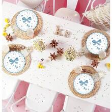 50 platos de papel de lazo azul claro de pulgadas, platos festoneados azules desechables para boda, shower, cumpleaos, plato de postre - platos de papel de lazo azul claro - Ver 6