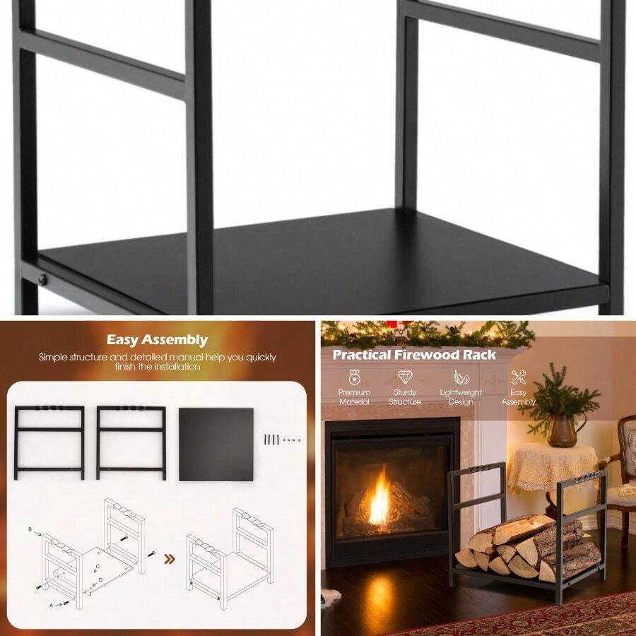 Firewood Log Rack With Unique Handle And Raised Feet - Black - View 1