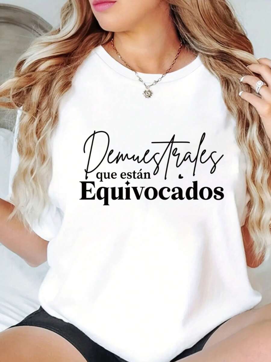 Camiseta Casual de Cuello Redondo para Mujer con la Frase Piratera en Español "Demuestras Que Están Equivocados" - Manga Corta, Corte Regular, Tela Elástica, Perfecta para Primavera y Verano - negro - Ver 1