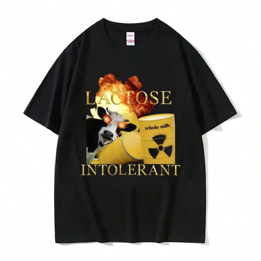 Men's Y2k Short Sleeve Crew Neck T-Shirt, New Arrival, Men's T-Shirts, Lactose Intolerant T-Shirts, Funny Meme, Men's Clothing - 彩色 - 查看 1