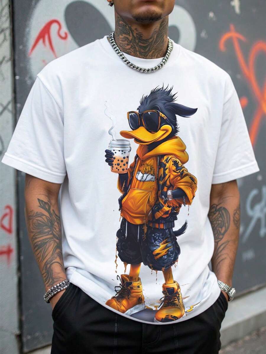 Camiseta de manga corta con estampado de dibujos animados para hombre Manfinity Dauomo, primavera/verano - Blanco - Ver 1
