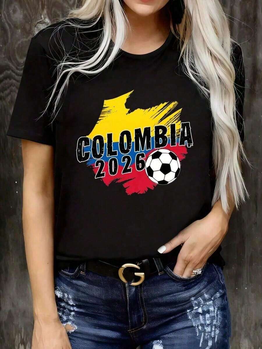 Premium T-Shirt With 2026 World Cup Theme, 2026 World Cup Commemorative T-Shirt, Printed T-Shirt, Keep The Love, Kids' T-Shirt To Cheer On Your Favorite Team - 黑色 - 查看 1