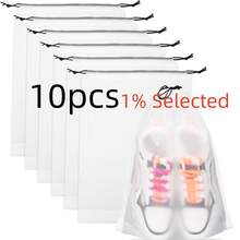 5/10/20pcs Portable Matte Translucent Waterproof Plastic Sneaker Storage Bags, Reusable Drawstring Shoe Bags, Home Organization Storage Bags, Travel Essential For Men And Women - Clear - View 10