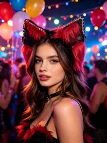 Diadema de orejas de zorro estilo metal para fiesta temática cool, accesorio de cabeza para disfraz de escenario, diadema especial con tinte de gato - Banda para el cabello - Ver 2