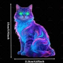1pc Vibrant Neon Cat Waterproof Vinyl Sticker PVC Suitable For Car, Window, Motorcycle, Scooter, Fuel Tank, Car Body, Trunk Decoration Decal - A - View 2